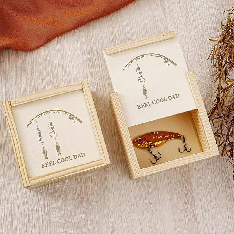 Personalized Name Lure Gift Set with Reel Cool Dad Box Fishing Gift Fishing Retirement Gift Custom Angler Gift Gift for Grandpa Dad