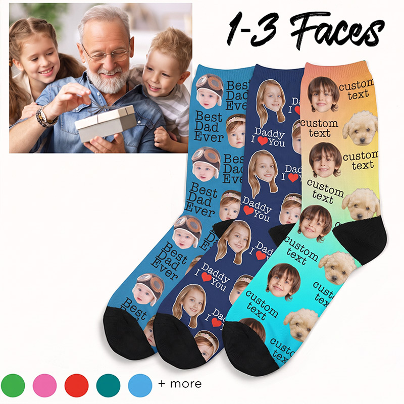 Personalized Face Socks with Kids Photos for Dad Grandpa Daddy I Love You Socks Dad Birthday Gift