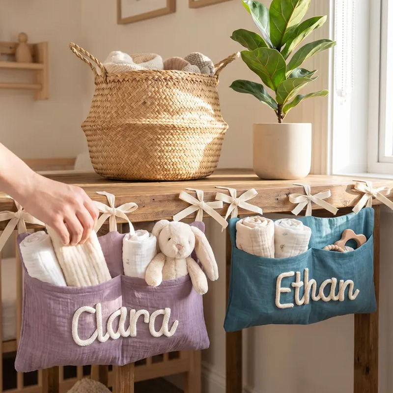 Personalized Car Backseat Organizer Kids Car Caddy with Knit Name Cotton Toy Storage