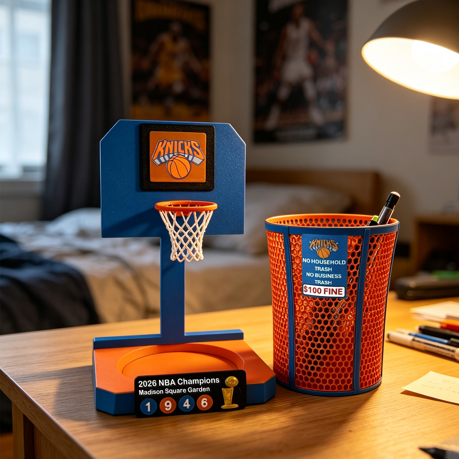 New York Pen Holder Bin Funny Basketball Gifts NY Fan NYC Hexagon Basket Basketball Hoop Basketball Desk Organizer