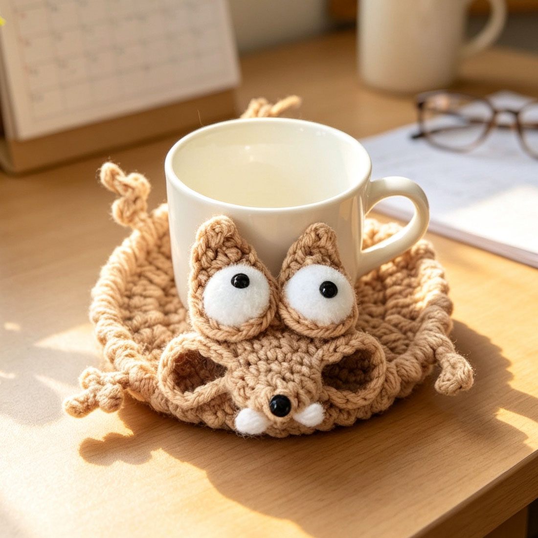 Bouncy Squirrel Coaster Crochet Fun Office Desk Accessory Thank You Gift for Teacher Coworker