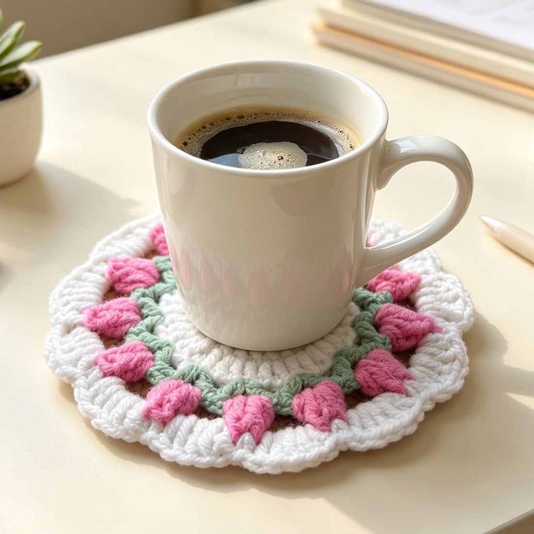 Handmade Tulip Crochet Coasters Elegant Floral Gift for Teacher & Women