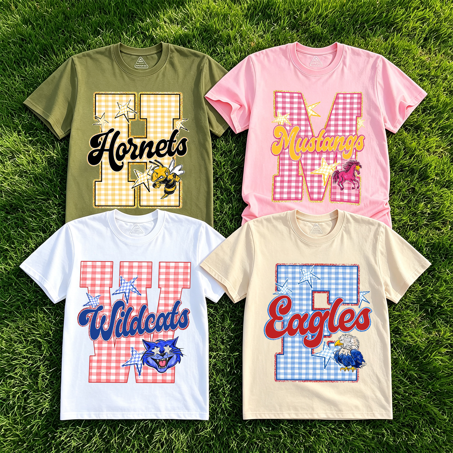 Personalized Gingham School Mascot Game Day Retro Design School Team Varsity Letters Back To School Gift