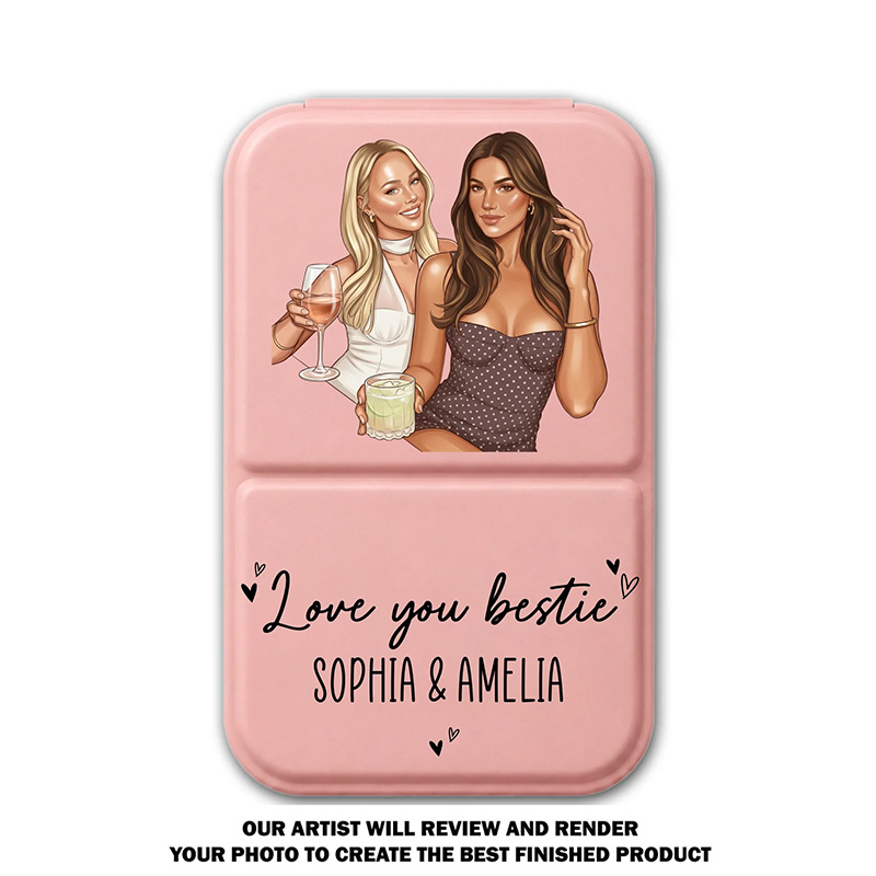 Personalized Love You Bestie Pocket Leather Mirror with Names Best Friend Photo Mirror Custom Unique Bestie Gift Bridesmaid Gift Wedding Bride Gift