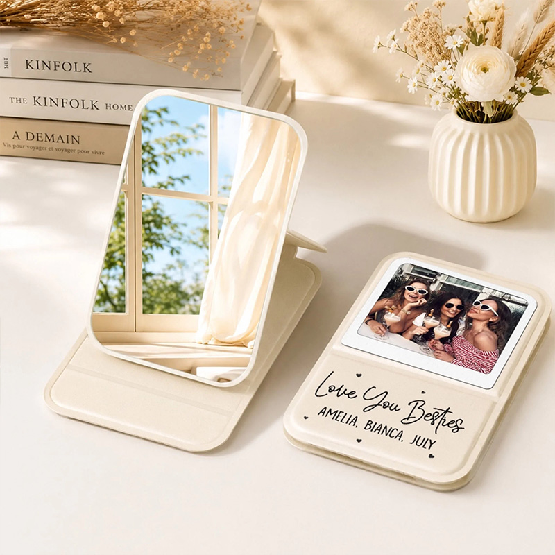 Personalized Bestie Pocket Leather Mirror with Names Best Friend Photo Mirror Custom Unique Bestie Gift Bridesmaid Gift Wedding Bride Gift