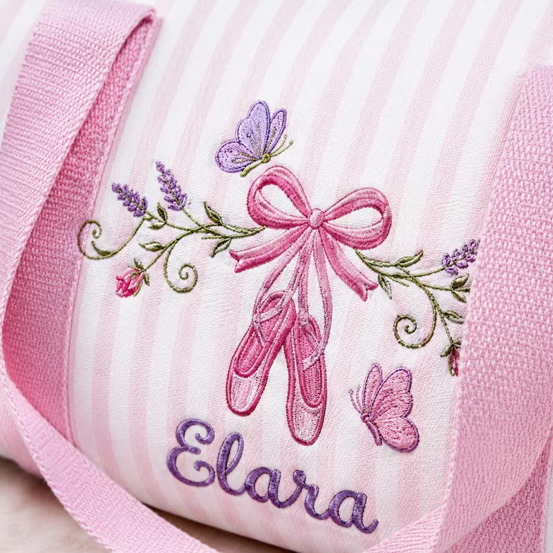 Personalized Ballet Themed Floral Ballerina Design Quilted Kids Travel Tote Shoulder Duffel Dance Gym Bag