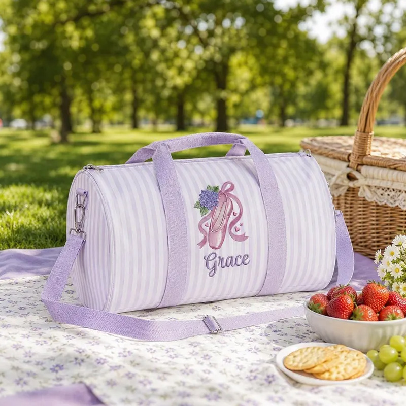 Personalized Embroidery Ballet Shoes Design Quilted Kids Overnight Duffel Shoulder Tote Dance Gym Bag
