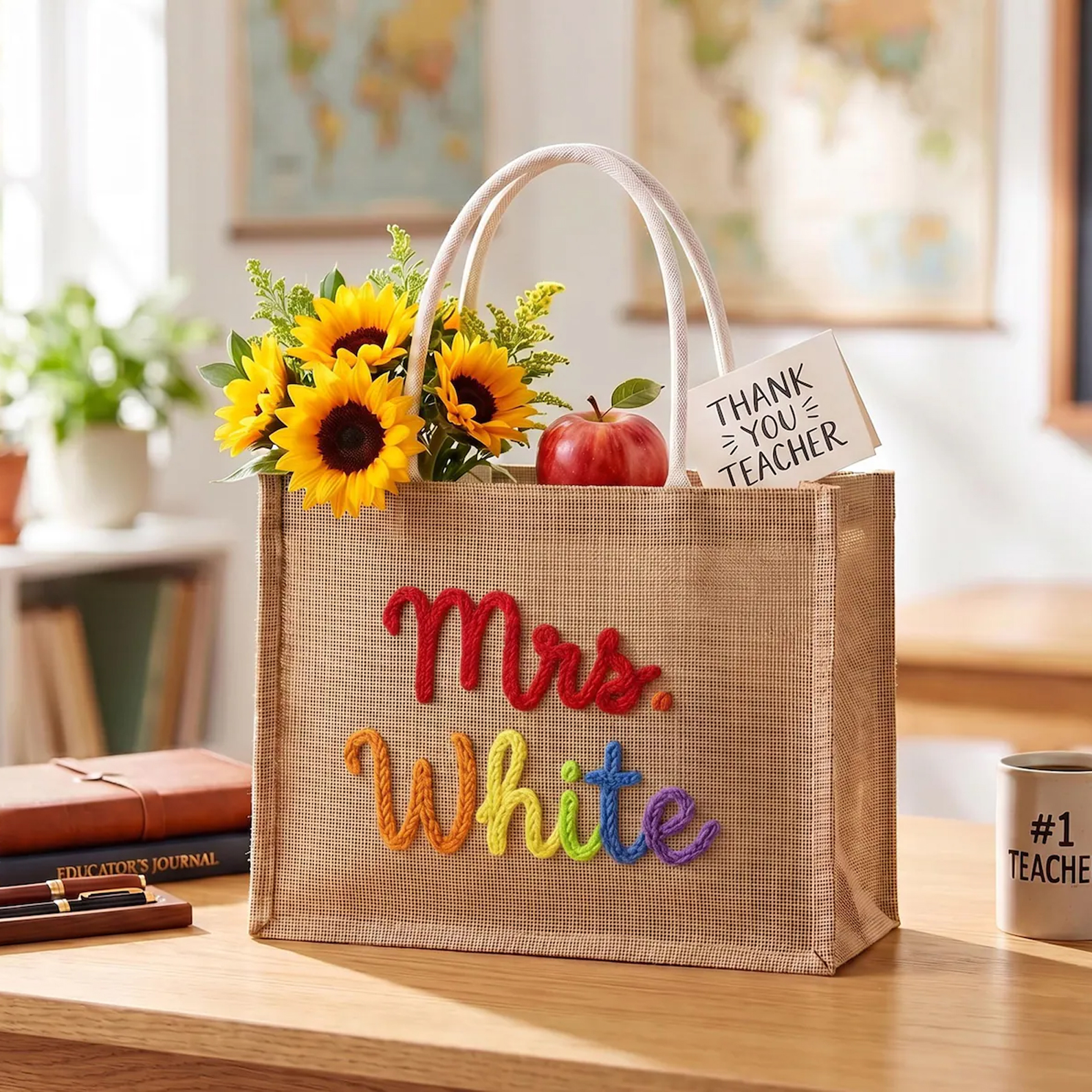 Personalized Teacher Tote Bag Custom Teacher Name Appreciation Gift Back to School Gift for Teacher