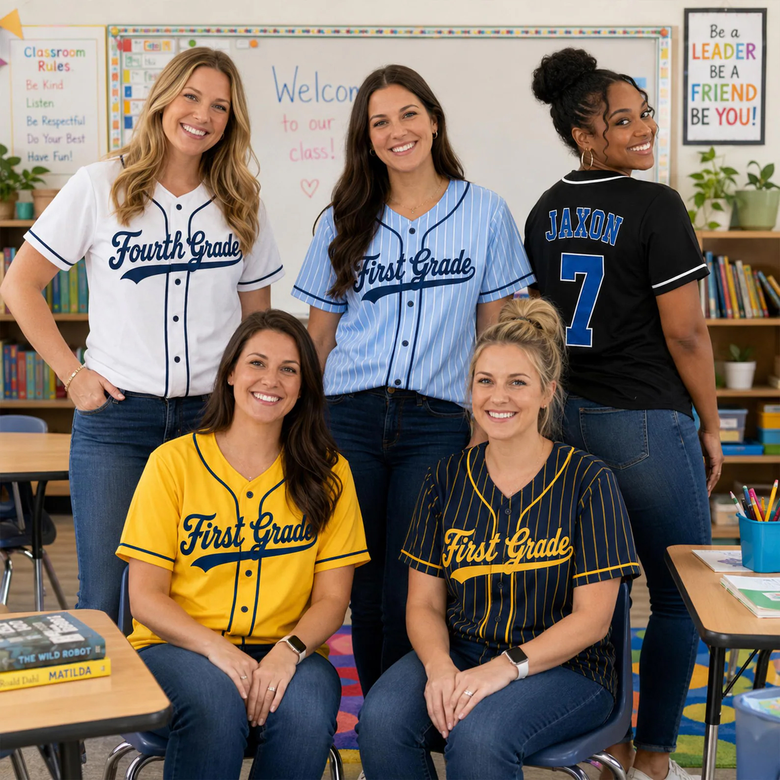 Personalized Kids and Teacher Baseball Jersey Custom Name Number Baseball Jersey First Grade Teacher Shirt Back To School Gift