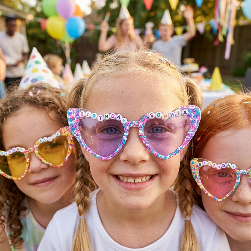 Personalized Kids Birthday Sprinkle Candy Color Frame Cat Eye Sunglasses Party Favor Accessory For Girls