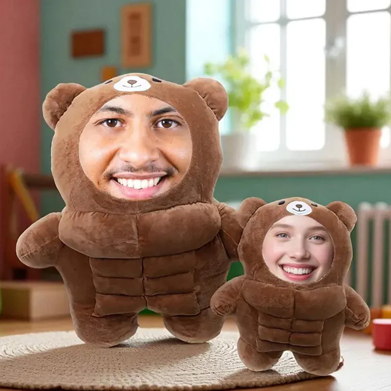 Personalized Muscle Bear Plush Toy Custom Face Stuffed Animal Pillow for Friends Gym Rat Gym Lovers