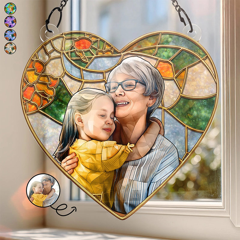 Personalized Photo Stained Glass Portrait Mom Grandma Parents Family Custom Window Hanging Suncatcher Ornament Thanks Giving Day Gift