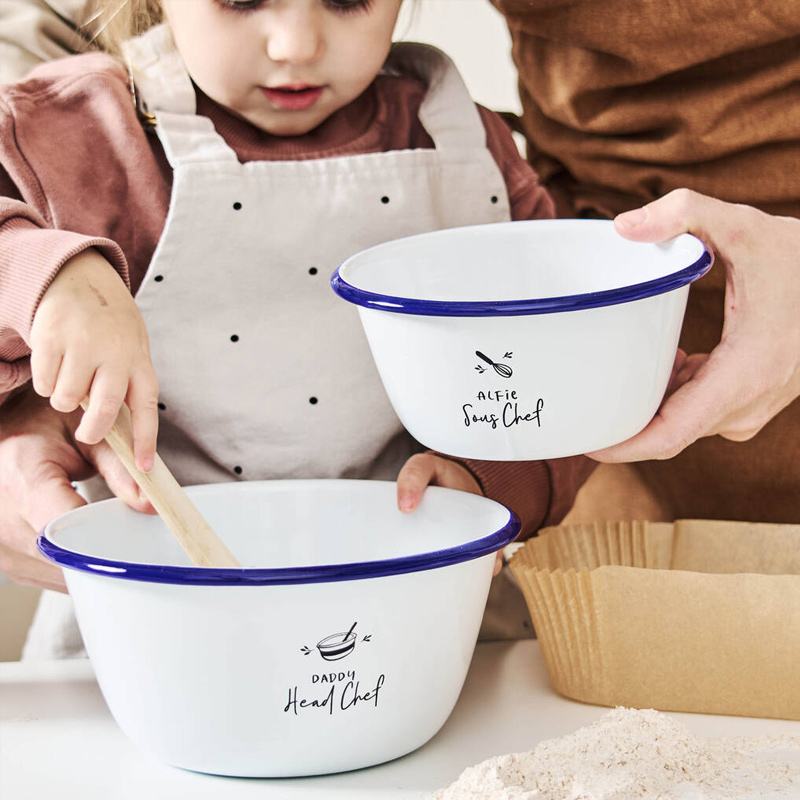Personalized Daddy And Me Mixing Bowl Set Custom Enamel Bowl Set with Name Engraved Gift for Family Dad Kids Cooking Lover Gifts