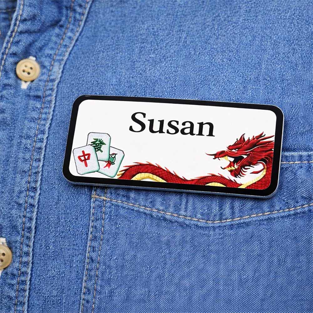 Custom Mahjong Name Tag Personalized Magnetic Badge Dragon Design Dragon Mah Jongg Gift Game Night Name Tag