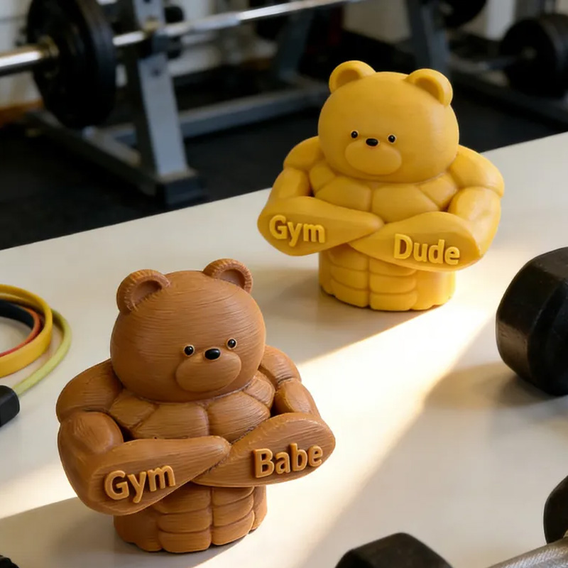 Personalized 3D Printed Hench Couple Bear Muscular Gym Gift Desk Mascot Weightlifter Strength Trainer Desk Decor Gift for Friends Gym Rat Gym Lovers