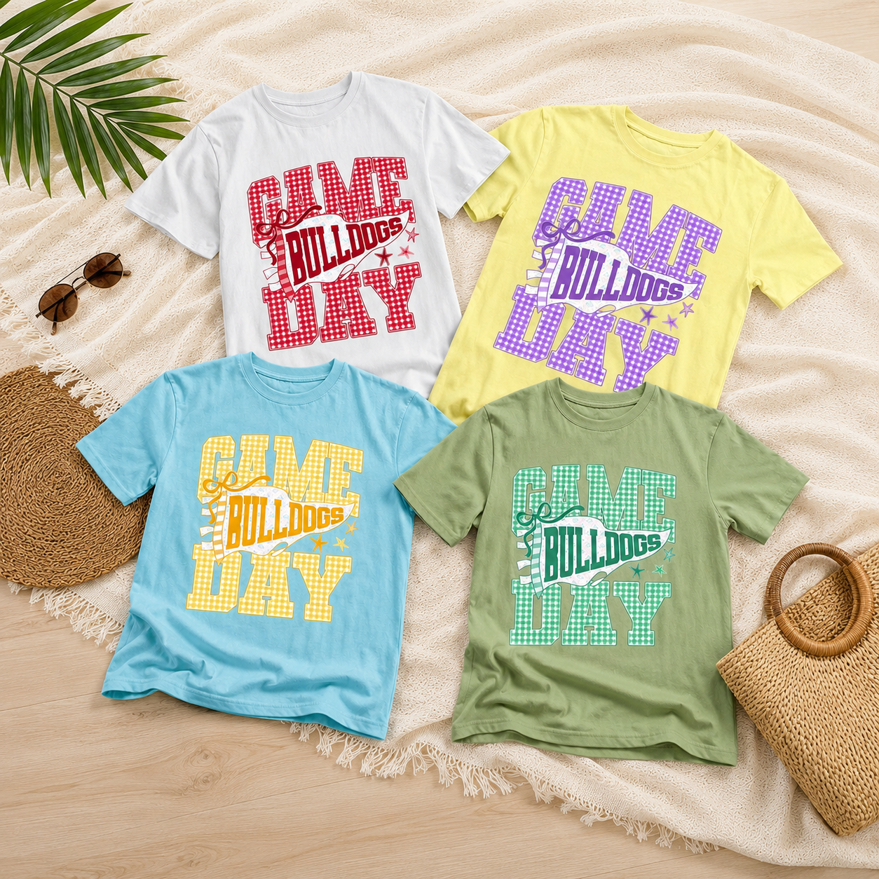 Personalized Mascot Classic T-Shirt Gingham Preppy Game Day Mascot Striped Stars Back to School Gift