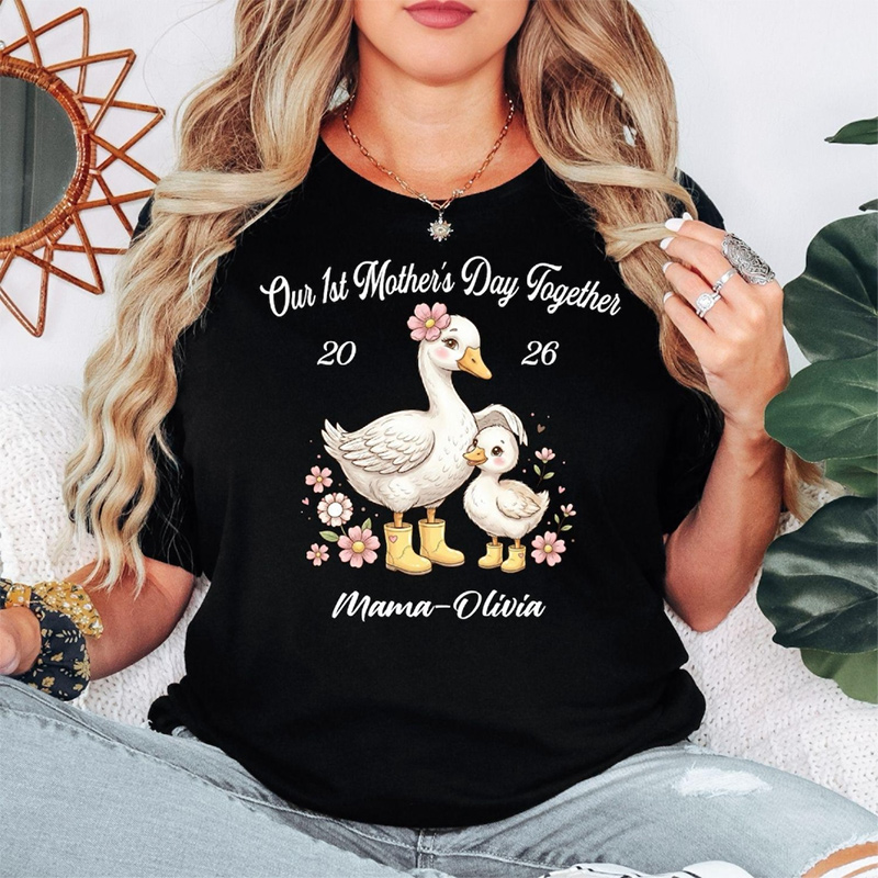 Personalized Mama Shirt Name Our First Mothers Day New Mom Goose Shirt First Mothers Day Gift Mommy And Baby Matching