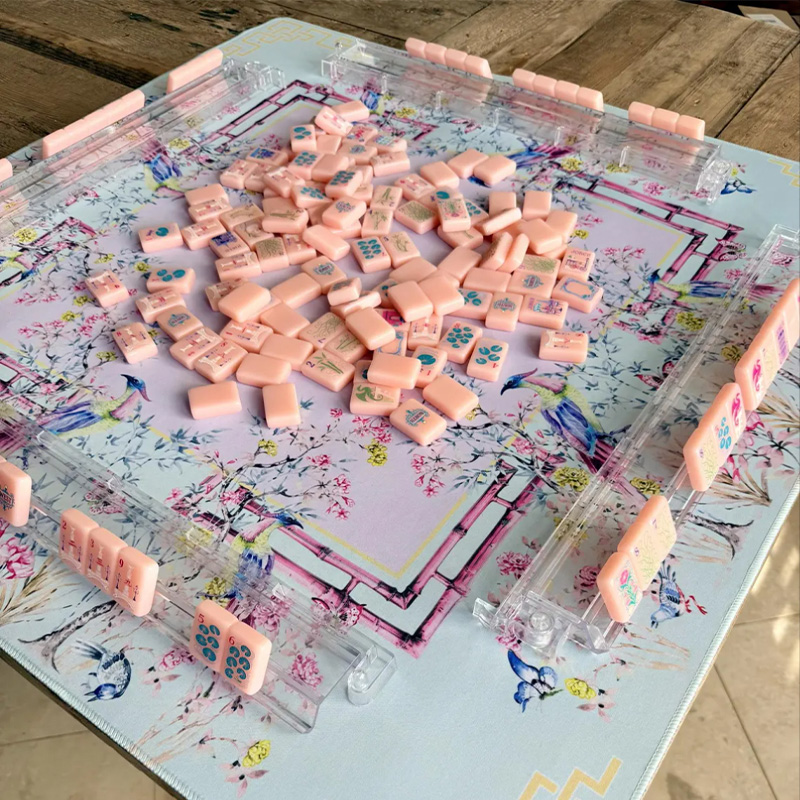 Personalized Floral Bird Mahjong Mat – Classic Asian-Inspired Design with Gold Accents Gift for Mahjong Lovers