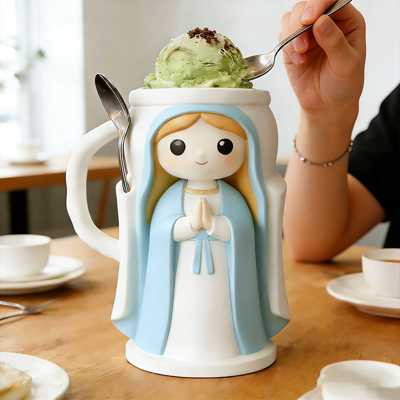 Personalized Virgin Mary Cream Cozy Pint Holder 3D Printed with Spoon Slots & 2 Scoops for Ice Cream Lover Religious Gift Catholic Gift for Her