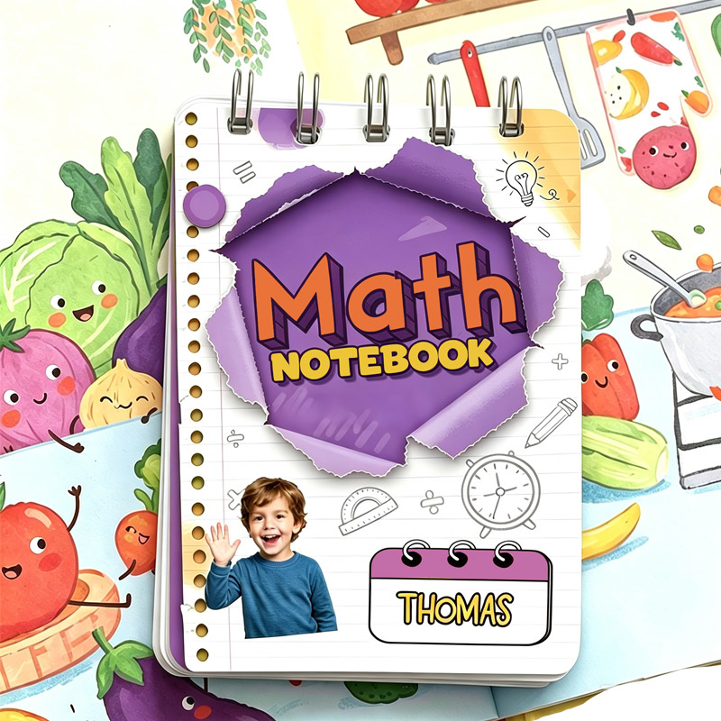 Personalized Kids Math Workbook Photo Cover Colorful Numbers Classroom Back To School Study Practice Notebook