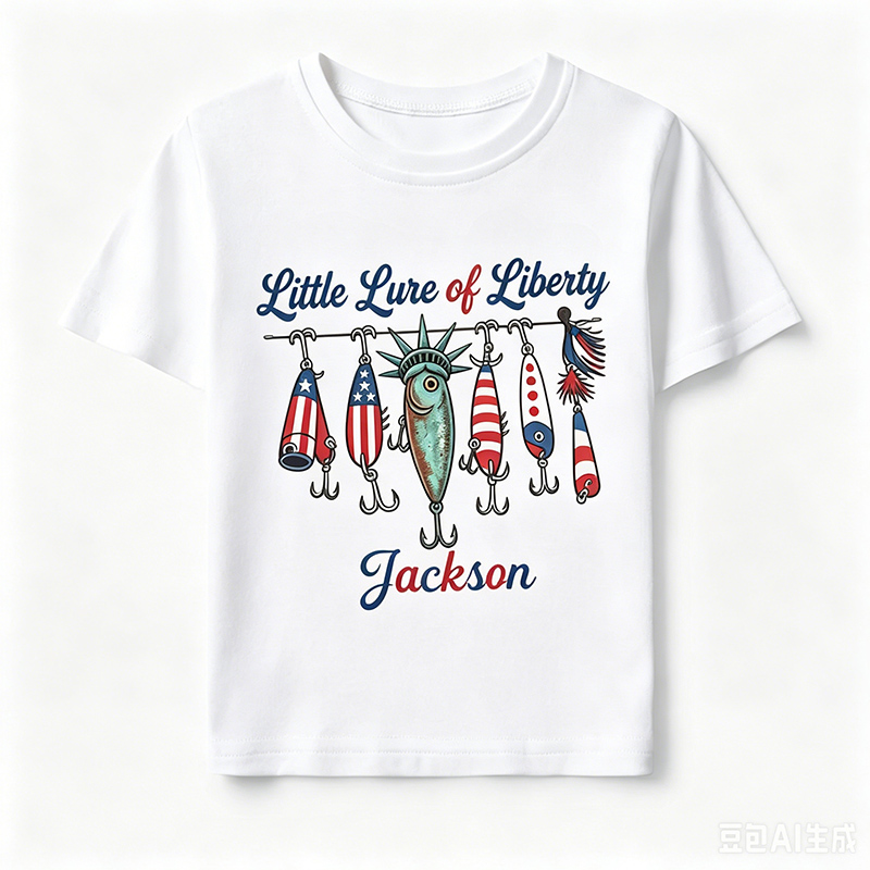 Personalized Little Lures Of Liberty Patriotic Fishing Lures Red White Blue Summer Lake Fourth Of July Kid Shirt