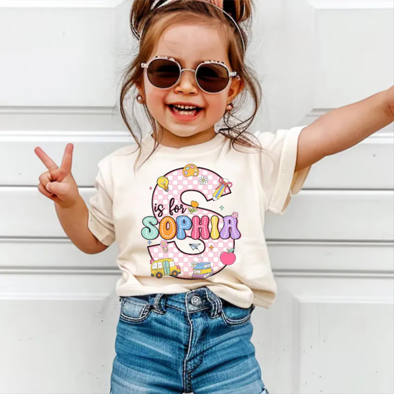 Personalized Back To School Kids Shirt Initial Name Kindergarten Shirt Pre-K Kids Shirt First Day Of School Outfit