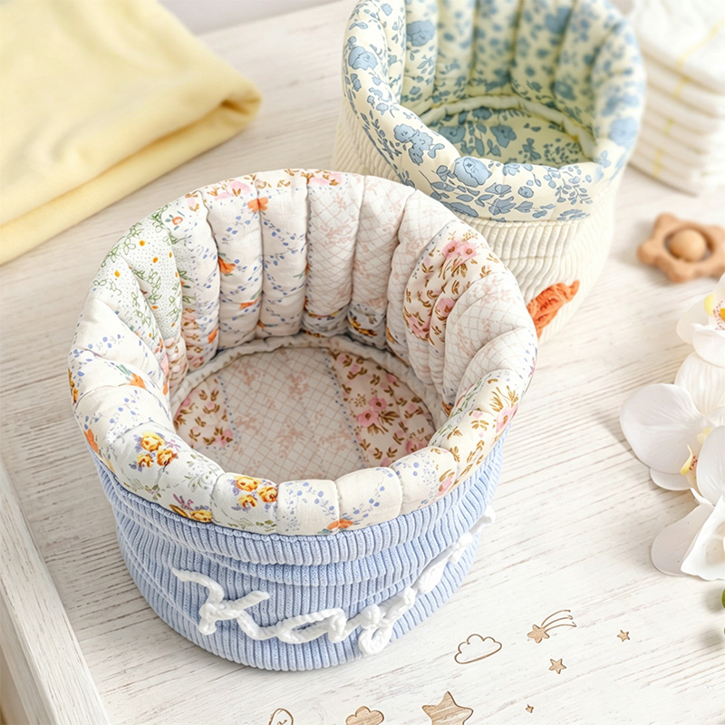 Personalized Seersucker Nursery Storage Basket Name Embroidered Baby Room Organizer Toys Wipes Caddy Makeup Bag Diaper Bag