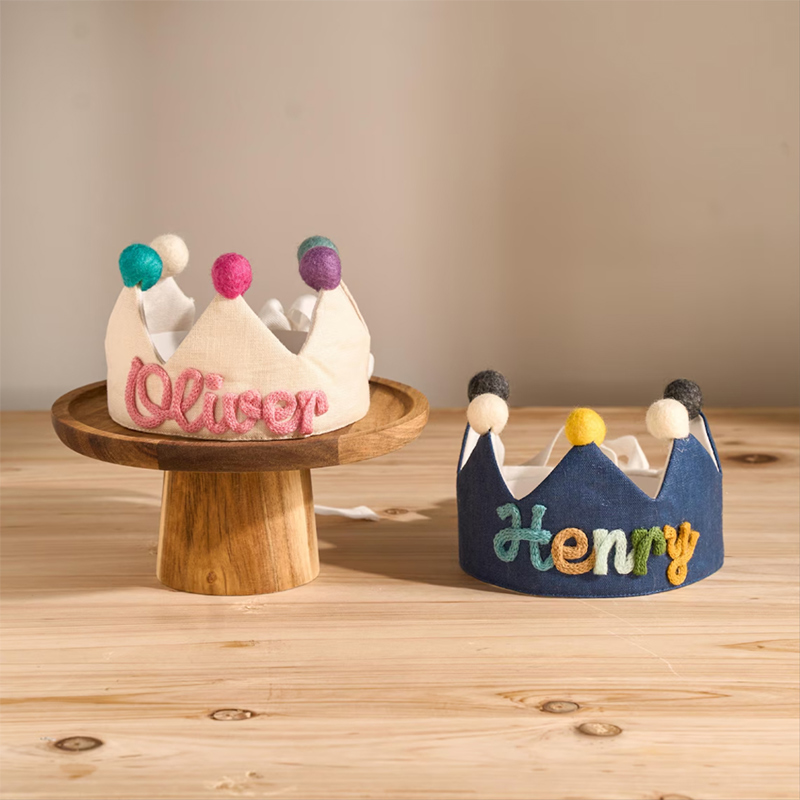 Personalized Linen Birthday Crown Handmade Kids Party Hat Keepsake for First Birthday Party