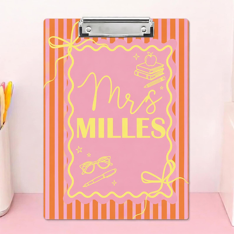 Personalized Teacher Clipboard with Ribbon Frame Striped Clipboard Cute Classroom Gift Teacher Appreciation Gift School Office Supplies 