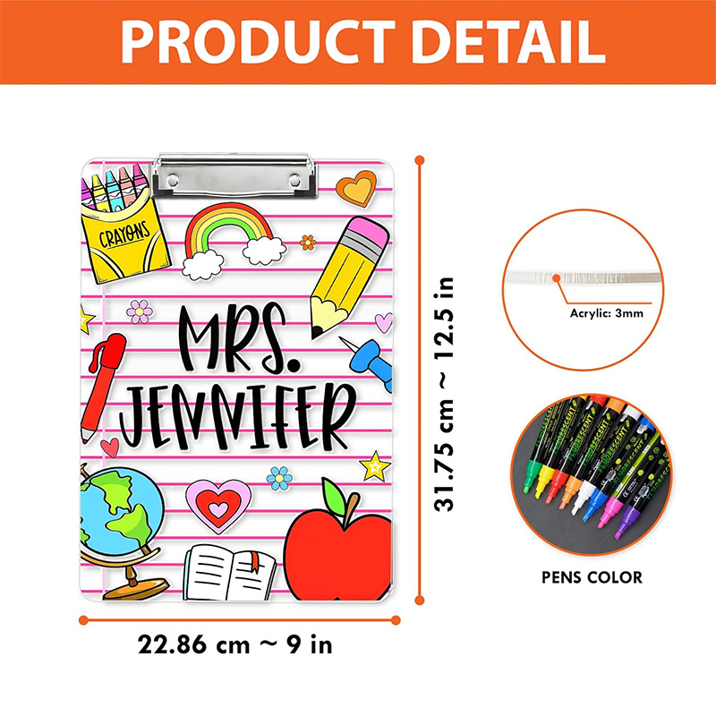Personalized Teacher Clipboard Colorful Doodle School Classroom Gift Back To School Teacher Appreciation Gift