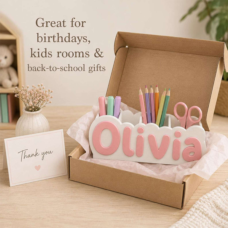 Personalized Name Pen Holder Desk Organizer 3D Printed Pencil Holder Kids Room Decor