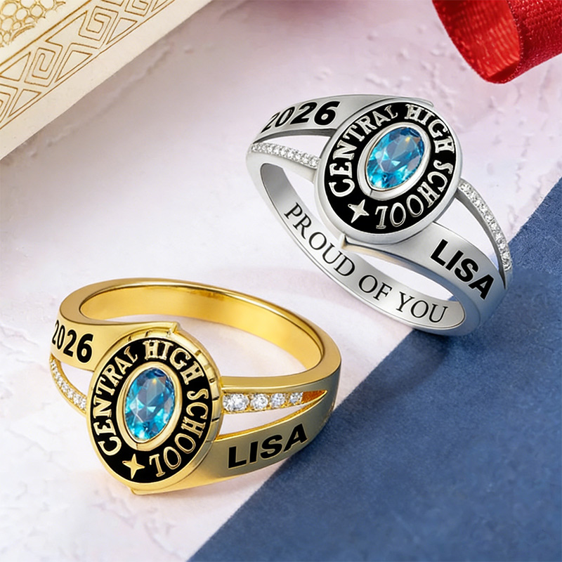 Personalized Class Rings for Men Women Custom Birthstone Name Graduation Ring Senior Rings Gifts for Graduates