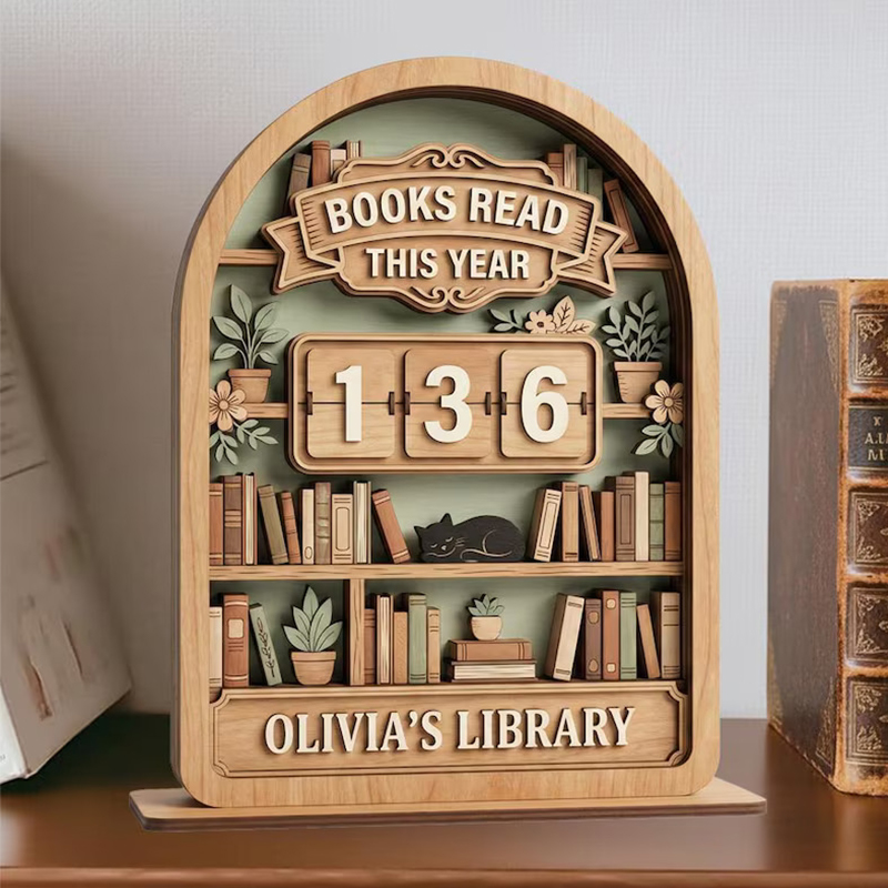 Personalized Reading Counter Vintage Wooden Book Tracker Sign Library Gift for Book Lovers