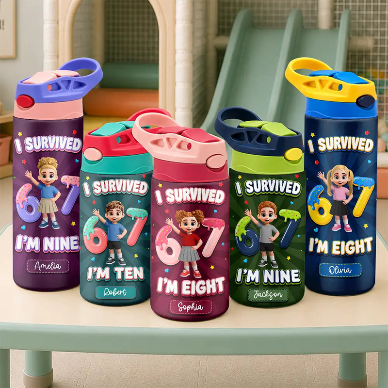 Personalized Insulated Water Bottle With Straw I Survived Six Seven Funny Slang