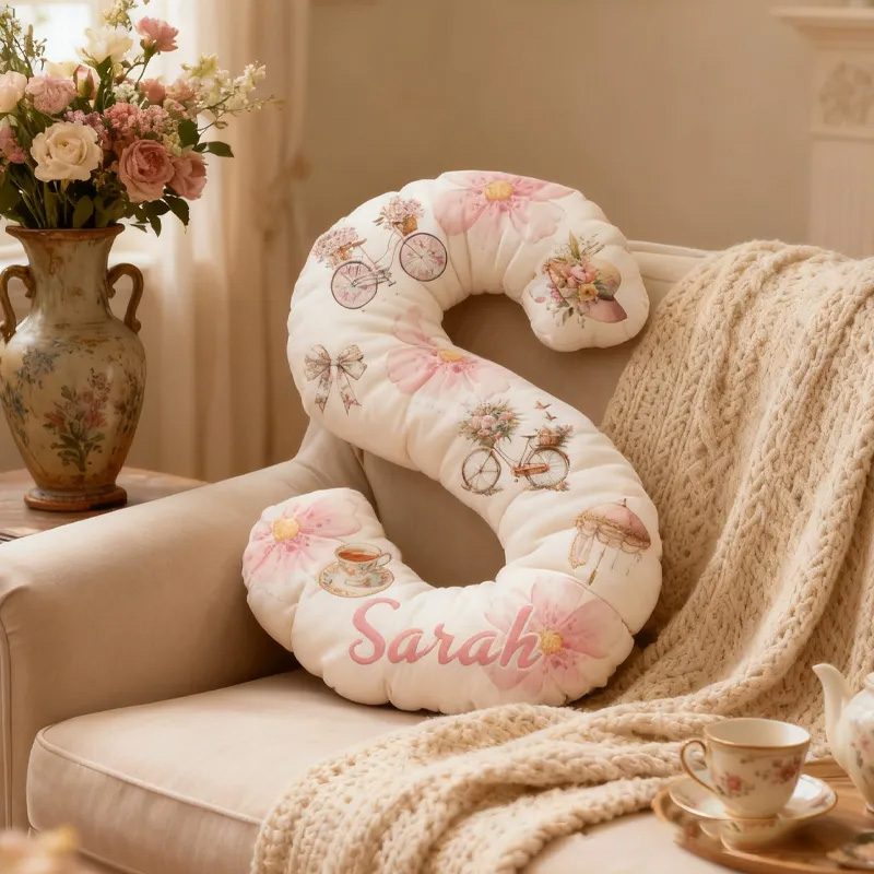 Personalized Floral Cycling Letter Pillow Graphic 3D Print Funny Letter Pillow Name Pillow Comfortable Travel Cushion for Riders Riding Lovers