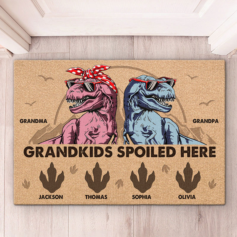 Personalized Grandkids Spoiled Here Doormat with Names Custom Home Decor Decorative Mat Gift for Grandpa Grandma