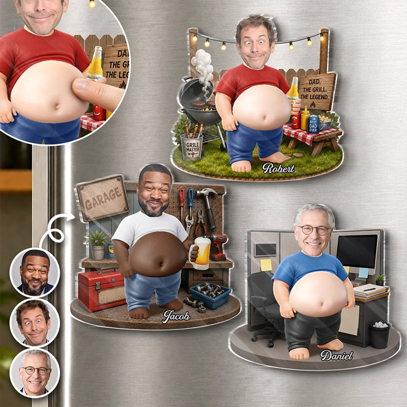 Personalized Photo Dad Bod Belly Squishy Acrylic Fridge Magnet Funny Gift for Dad Grandpa I Make Dad Jokes Professionally