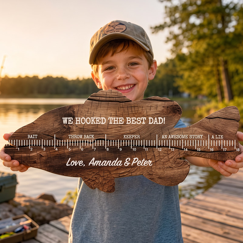 Personalized Fish Ruler for Dad with Kids Name Engraved Custom Fishing Gift for Dad Funny Fish Ruler for Dad Gift for Grandpa Fishing Buddy Gift