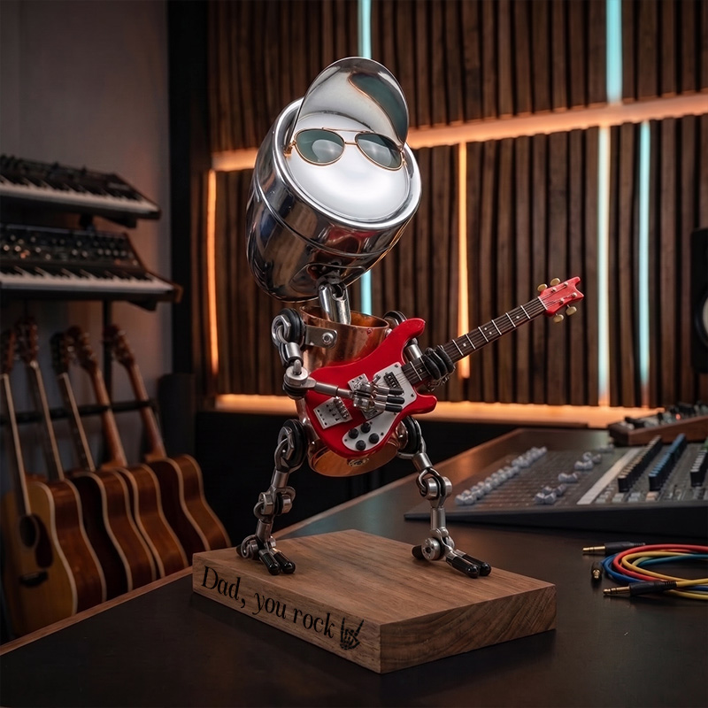 Personalized Dad You Rock Lamp Custom Steampunk Robot Bassist Lamp Guitar Enthusiast Decorative Lamp Custom Gift for Dad Music Enthusiast Gift