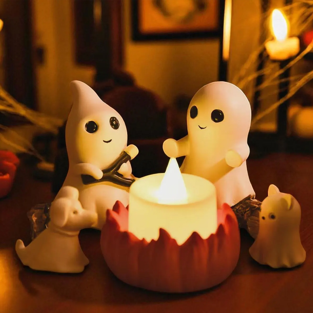 Halloween Spooky Decor Cute Ghost Pet Figurine Set Campfire Display Haunted Ghost Scene Ghost adventures