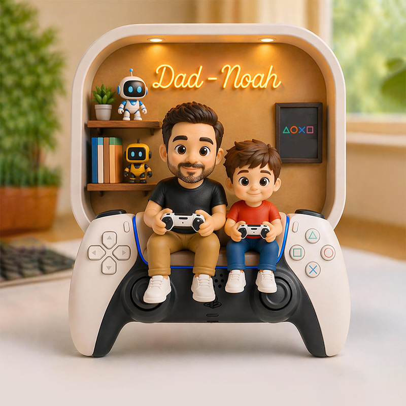 Personalized Dad And Son Gaming 2D Flat Acrylic Block Custom Gamer Block Dad Birthday Gift Daddy Gaming Sign Game Lover Room Decor