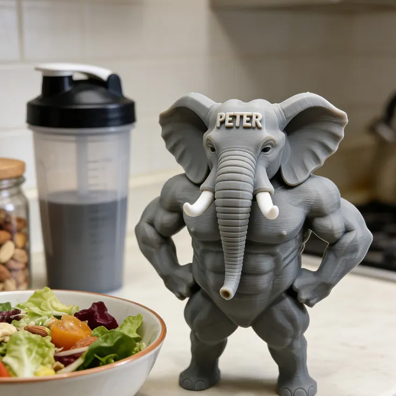 Personalized 3D Printed Hench Elephant Muscular Gym Gift Desk Mascot Weightlifter Strength Trainer Desk Decor Gift for Friends Gym Rat Gym Lovers