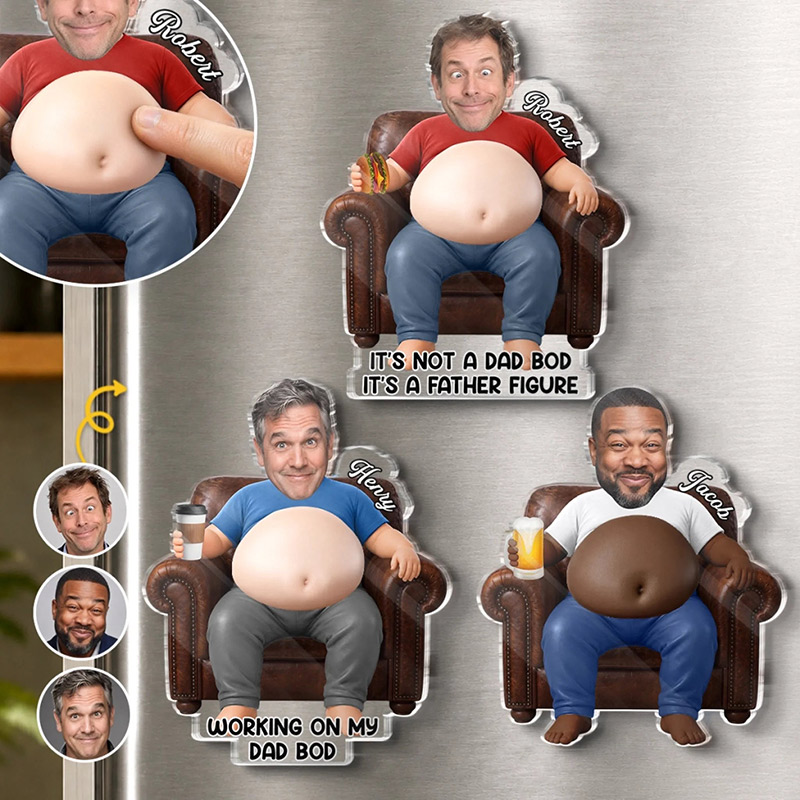 Personalized Photo Dad Bod Belly Squishy Acrylic Fridge Magnet Custom Funny Gifts For Dad Grandpa Powered By Dad Bod Energy