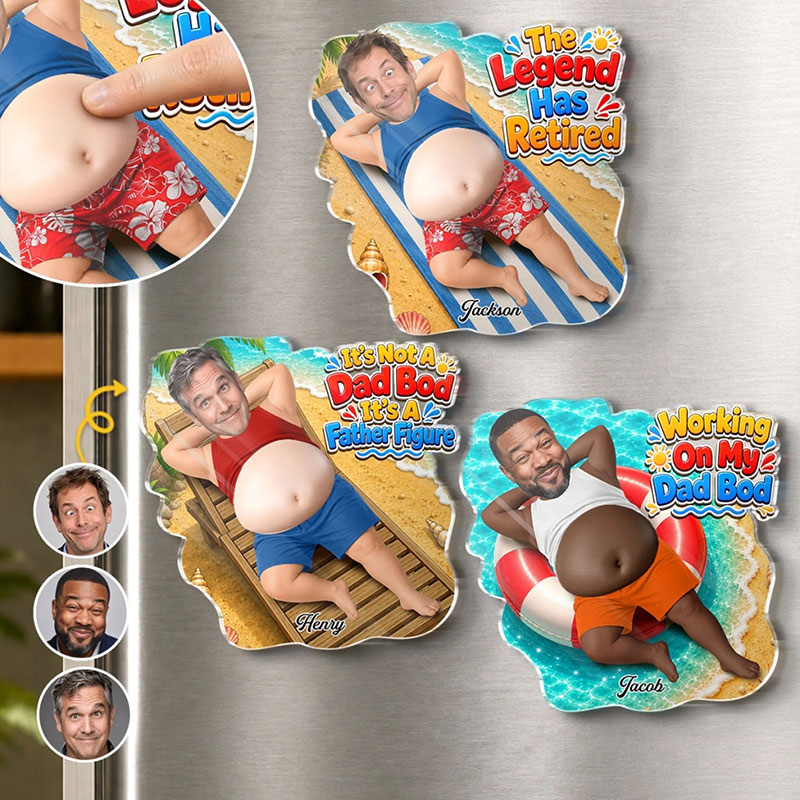 Personalized Photo Dad Bod Belly Squishy Acrylic Fridge Magnet Custom Funny Gifts For Dad Grandpa The Legend Has Retired
