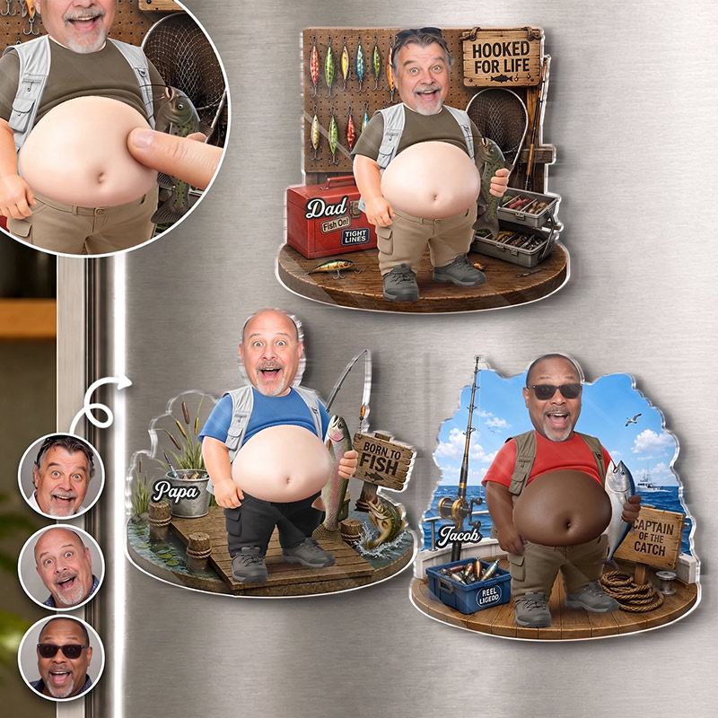 Personalized Photo Dad Bod Belly Squishy Acrylic Fridge Magnet Custom Birthday Fishing Gifts For Fisherman Dad Grandpa Hooked On The Good Life