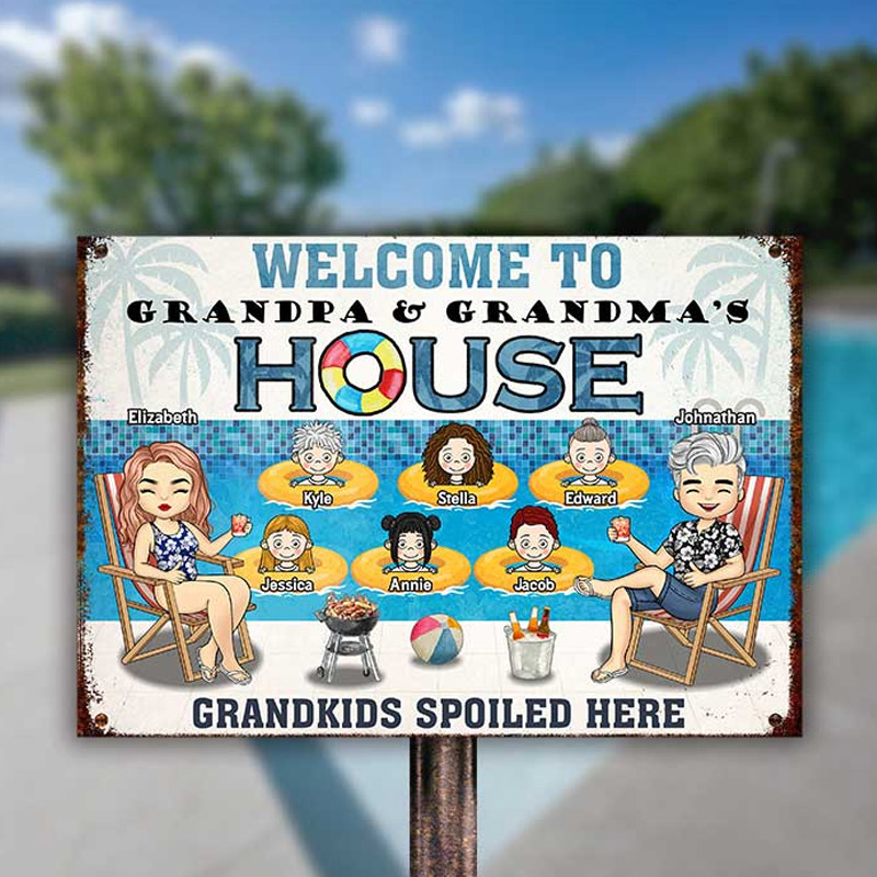 Personalized Welcome to Grandma Grandpa House Metal Sign Custom Sign with Kids Gift For Nana Papa