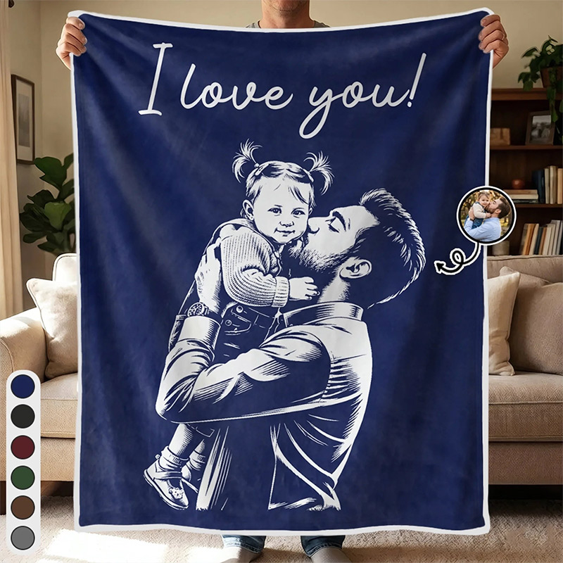 Personalized Photo Blanket Custom Blanket with Kids Photo For Dad Grandpa Dad Birthday Gift Thank You For Everything Dad