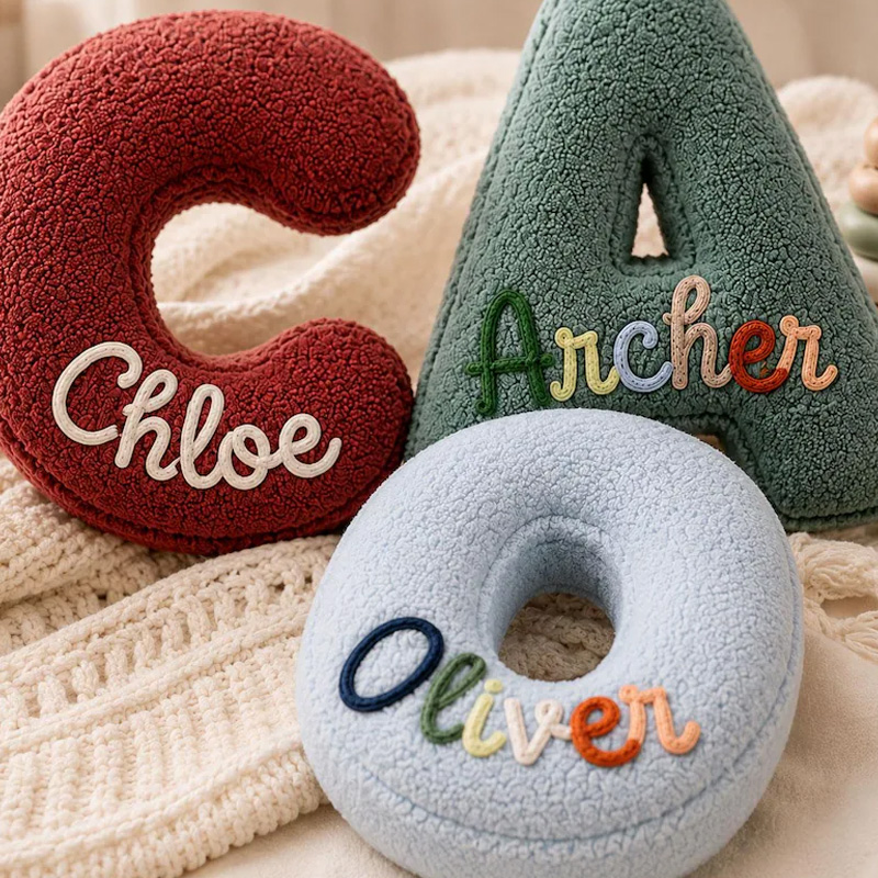 Personalized Rope Embroidery Plush Letter Pillow Custom Name Initial Cushion Soft Cozy Nursery Decor Gift For Kids
