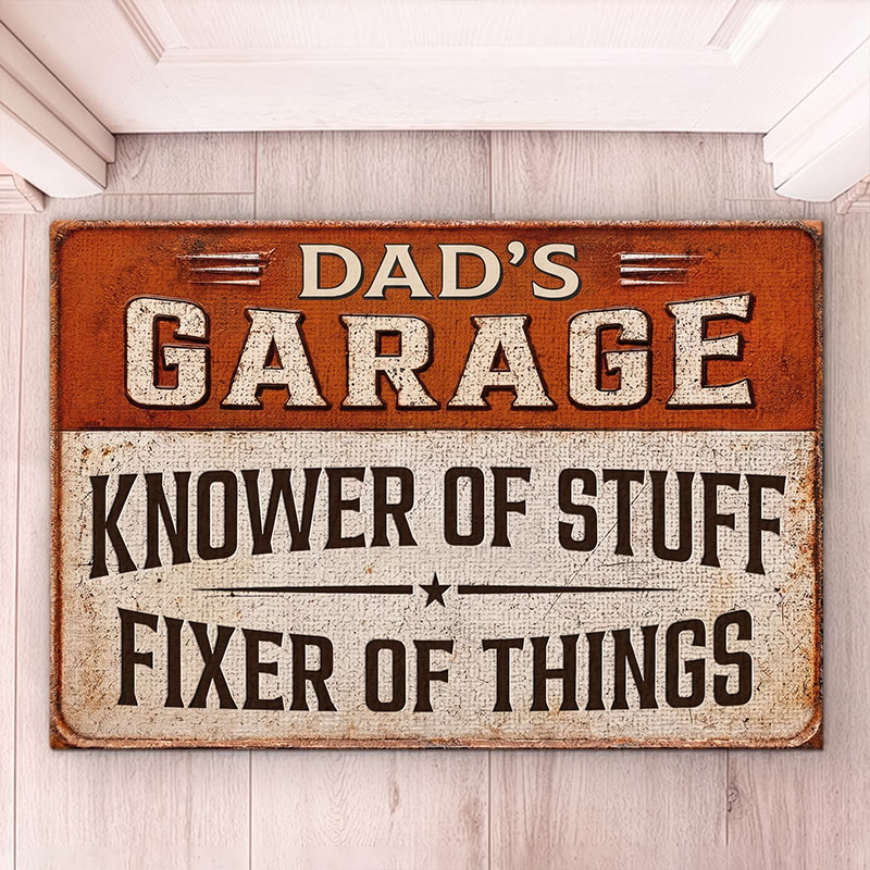 Personalized Dad's Garage Knower of Stuff Fixer of Things Doormat Custom Home Decor Decorative Mat Birthday Gift for Dad Grandpa
