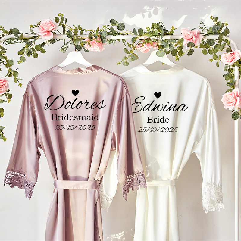Personalized Bride Heart Robes Bridesmaid Robes Wedding Dressing Gown Bachelorette Party Robes